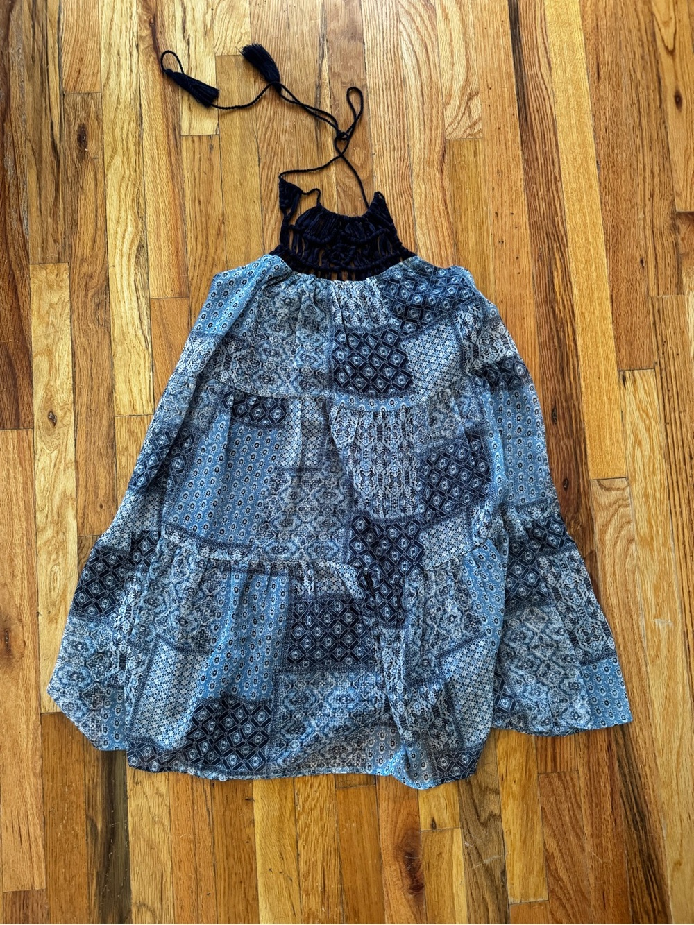 Paper Crane Blue Patchwork Halter Mini Dress